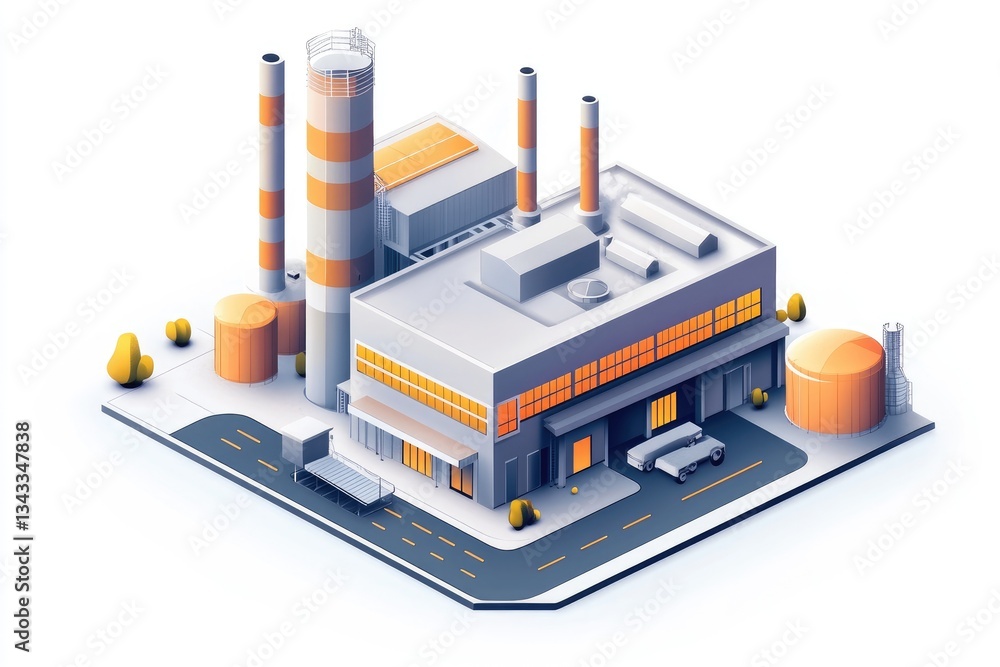 Obraz premium A colorful isometric illustration depicting an industrial factory complex