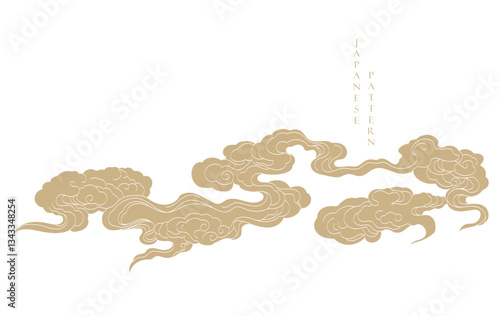 Japanese chinses cloud pattern in vintage style. Abstract art landscape banner design with hand drawn line vector.