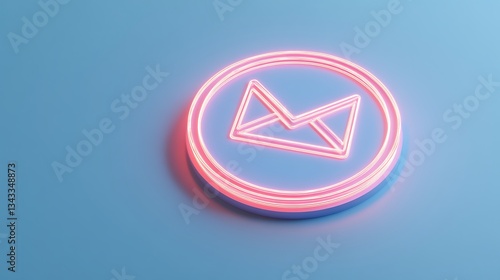 Neon Envelope Icon on Blue Background for Digital Communication and Email Marketing Concepts