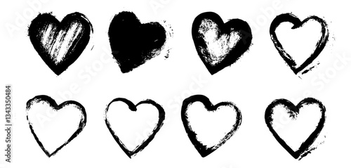 Heart Grunge Brush Stroke Drawing Vector Set