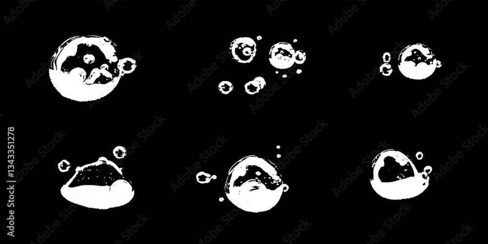 Fototapeta premium Water bubbles dance gracefully in a dark backdrop, creating an enchanting visual symphony of shapes and reflections