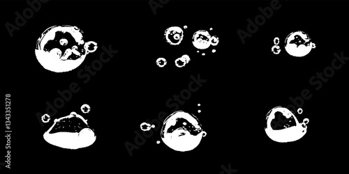 Water bubbles dance gracefully in a dark backdrop, creating an enchanting visual symphony of shapes and reflections