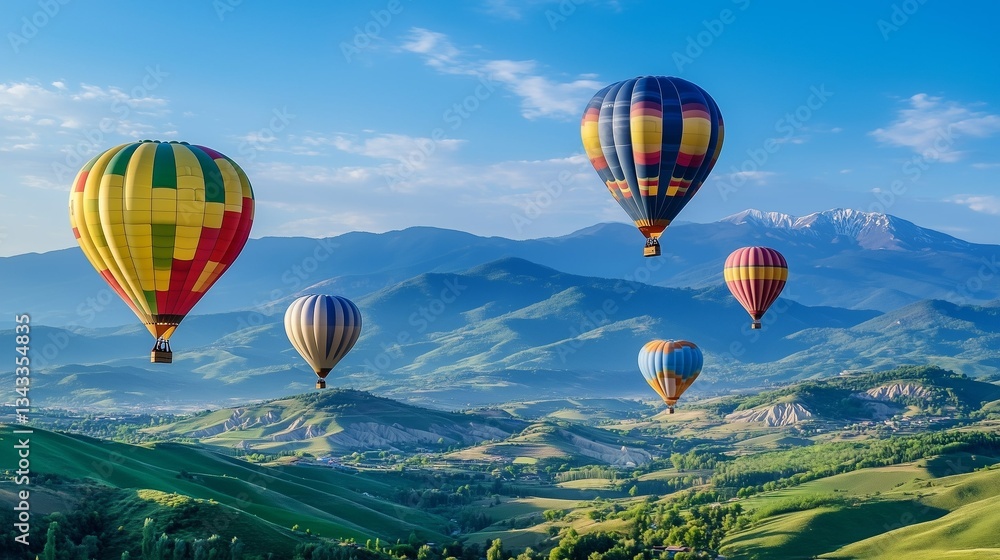 Fototapeta premium Colorful Hot Air Balloons Soaring in Blue Sky
