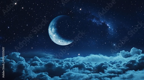A mesmerizing starry night sky fully illuminated with countless stars, creating a magical and serene atmosphere. This breathtaking scene captures the beauty of the cosmos, perfect for themes related t