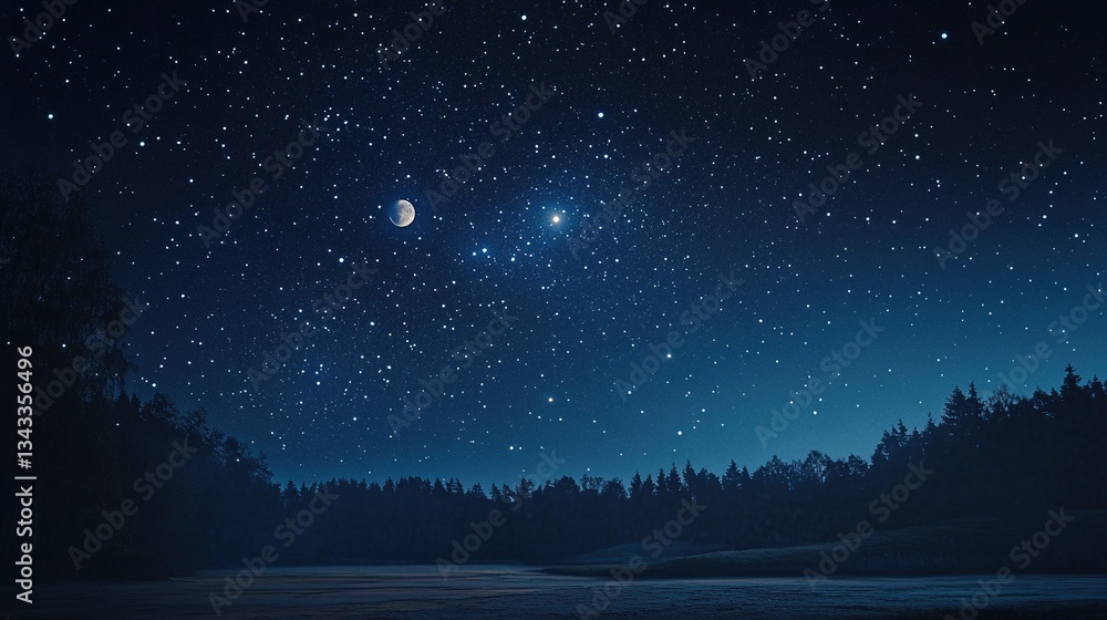 Naklejka premium A mesmerizing starry night sky fully illuminated with countless stars, creating a magical and serene atmosphere. This breathtaking scene captures the beauty of the cosmos, perfect for themes related t
