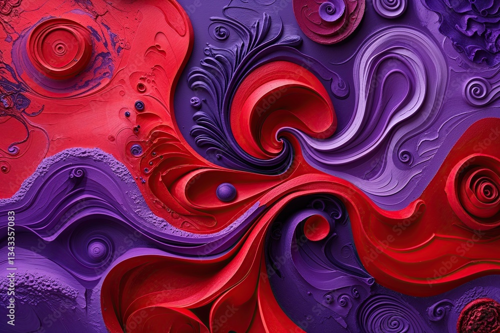 Fototapeta premium Vibrant Abstract Red and Purple Canvas Artwork with Swirling Patterns and Unique Textures