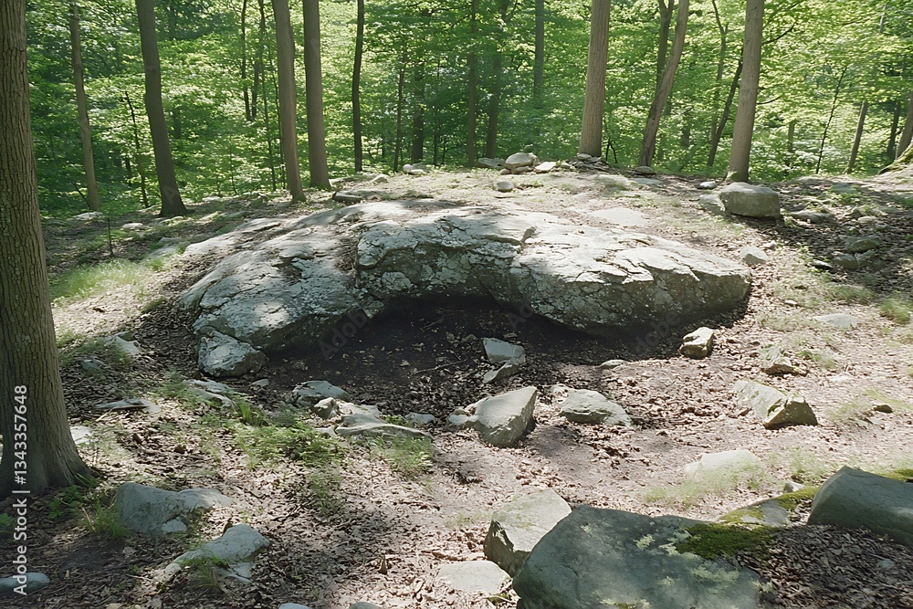 Fototapeta premium Woodland Rock Formation for Sunny Forest.