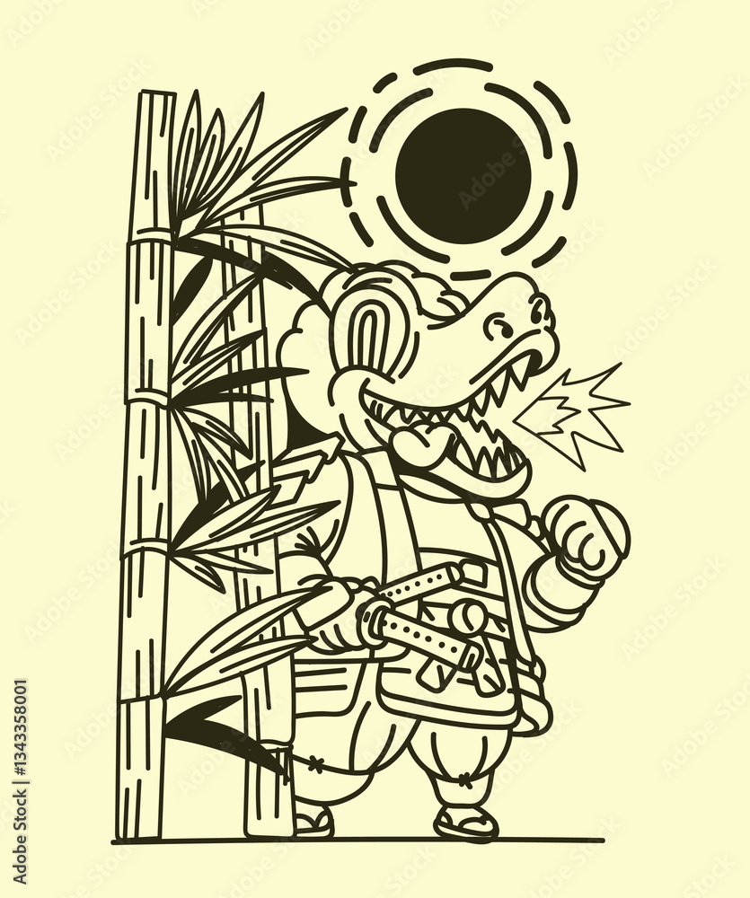 Fototapeta premium japanese theme doodle hand drawn black and white colour
