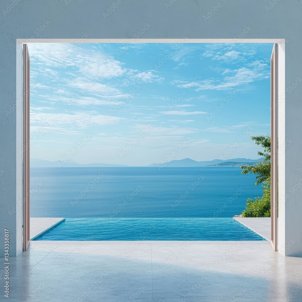 Fototapeta premium Serene Seascape View from Modern Open Space with Tranquil Waters