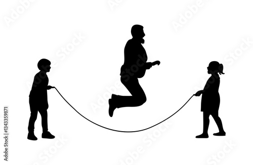 A small child and an adult are playing with a jump rope together vector illustration.