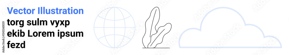 Earth globe, outlined plant sprout, and cloud symbolizing sustainability, nature, and connectivity. Ideal for ecology, environment, education, climate change technology communication simple Earth globe, outlined plant sprout, and cloud symbolizing sustainability, nature, and connectivity. Ideal for ecology, environment, education, climate change technology communication simple