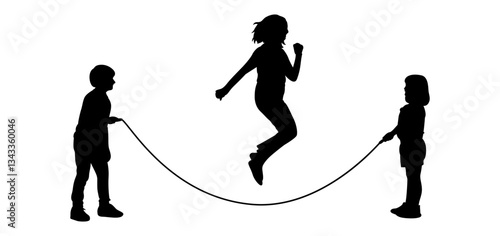 A small child and an adult are playing with a jump rope together vector illustration.