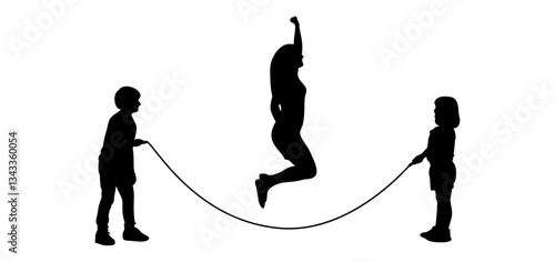 A small child and an adult are playing with a jump rope together vector illustration.