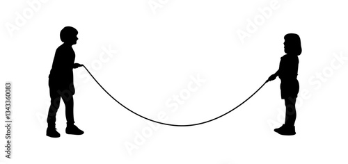 A small child and an adult are playing with a jump rope together vector illustration.