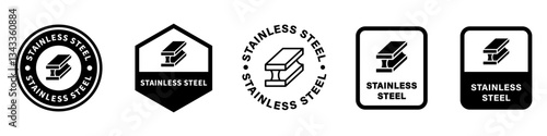 Stainless Steel. Vector stamps for metal items packaging.