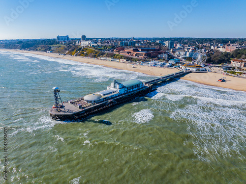 Aerial shot of Bournemouth Pier,  Seafront and Beach