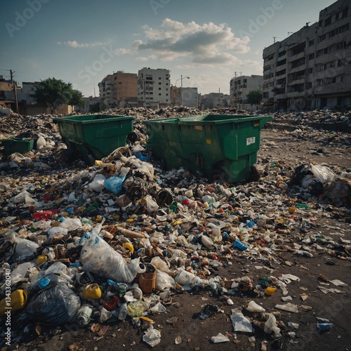 Wallpaper Mural Overfilled Dumpsters and Piles of Waste in Urban Area, Environmental Pollution and Lack of Proper Waste Management Torontodigital.ca