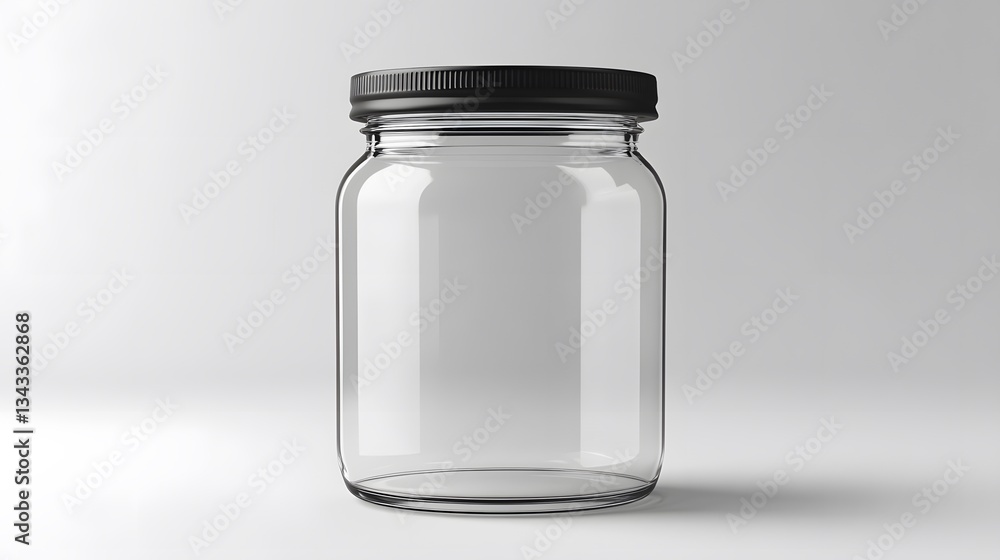Glass jar with black lid perfect for storing food items or home organization with a clean and modern aesthetic Glass jar with black lid perfect for storing food items or home organization with a clean and modern aesthetic