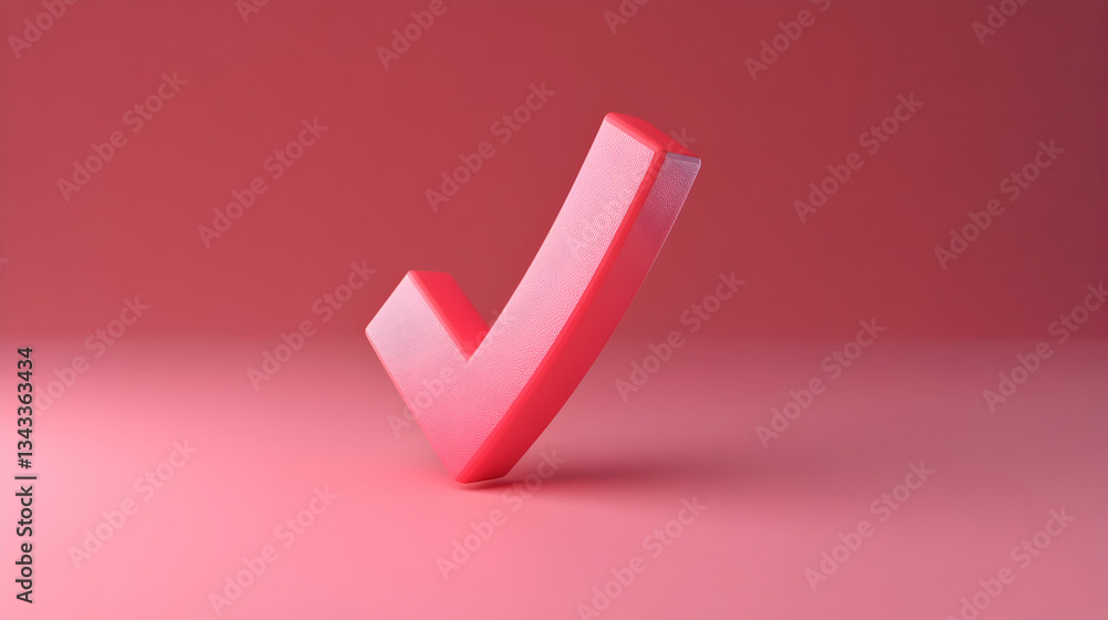 A Bold, Coral Checkmark Stands Confidently Against A Soft Pink Backdrop, Signifying Achievement And Completion With A Subtle Textured Surface A Bold, Coral Checkmark Stands Confidently Against A Soft Pink Backdrop, Signifying Achievement And Completion With A Subtle Textured Surface