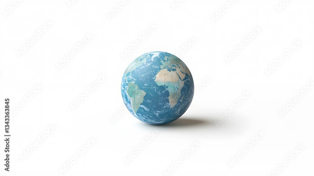 Fototapeta premium Blue earth with detailed continents on a clean white background representing global awareness and environmental issues