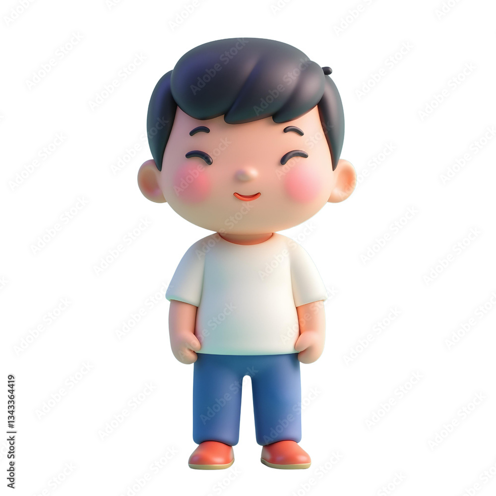 An asian boy, 7 years old, black hair, wearing a white t-shirt and blue pants, isolated on white background An asian boy, 7 years old, black hair, wearing a white t-shirt and blue pants, isolated on white background