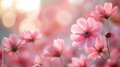A vibrant backdrop of pink flowers, their delicate petals framing the scene like a brushstroke of joy.