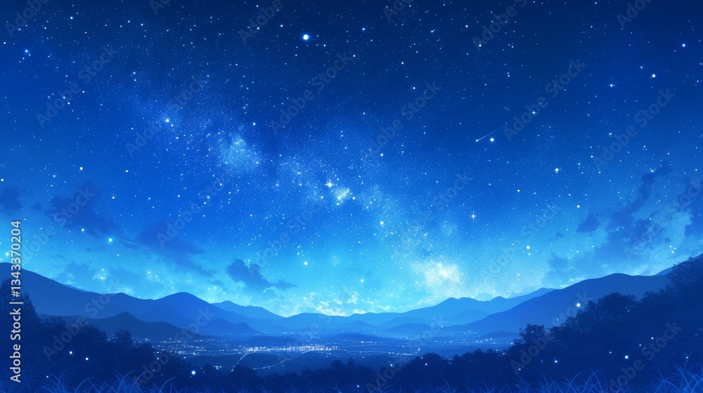 Naklejka premium panorama beautiful night sky with star anime art style wallpaper background 