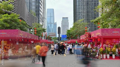 4k Video Timelapse Shenzhen Futian Spring Flower Market Bustling With Vibrant Colors and Lively Shoppers