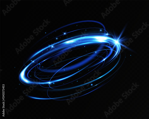 Neon lines of blue speed. Dynamic traces of light movement. Light wave of the trace, line of the trace. Futuristic neon light lines. Light movement effect.