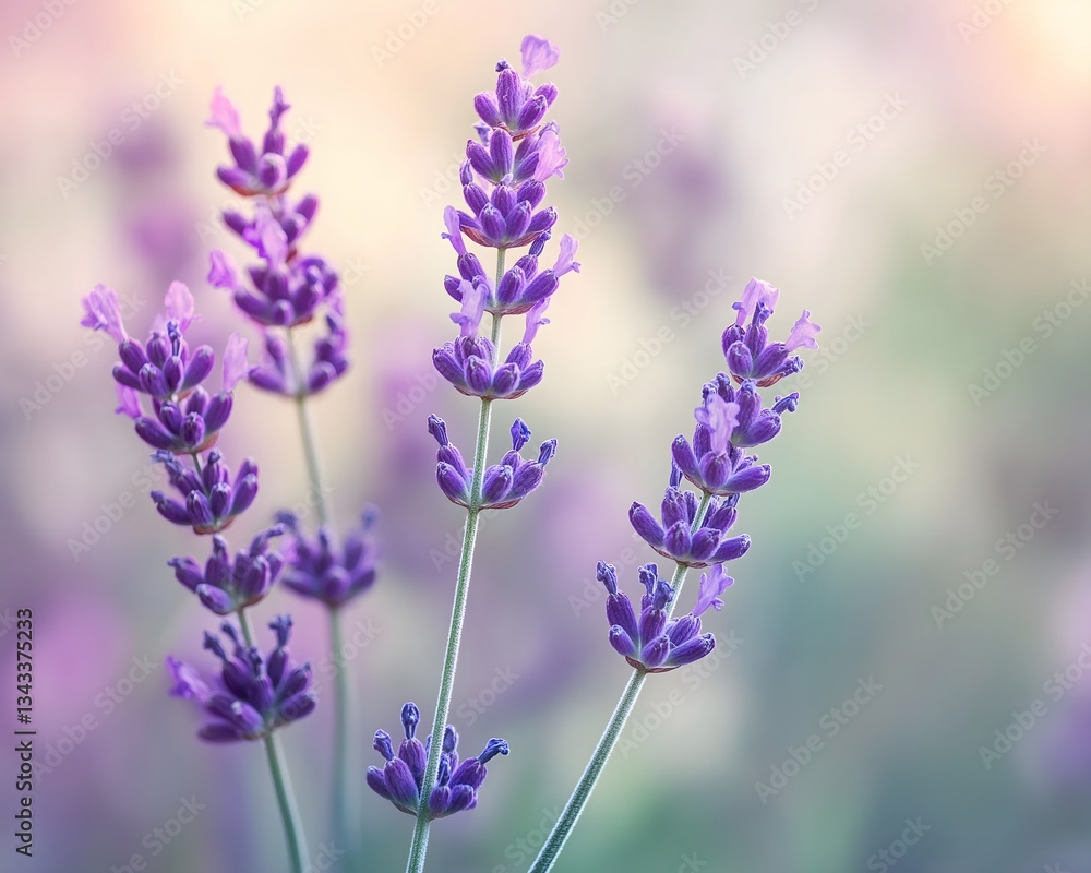 Fototapeta premium Lavender Flowers Blooming in Summer Light, Close-up, Purple Hues