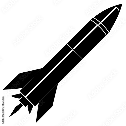 missile black silhouette vector, Simple silhouette Design vector icon with white background.