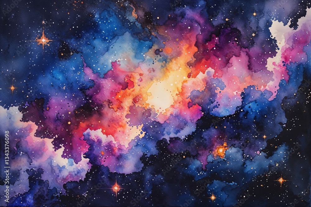 Vivid Galaxy Watercolor Art with Cosmic Textures and Fantasy Elements Vivid Galaxy Watercolor Art with Cosmic Textures and Fantasy Elements