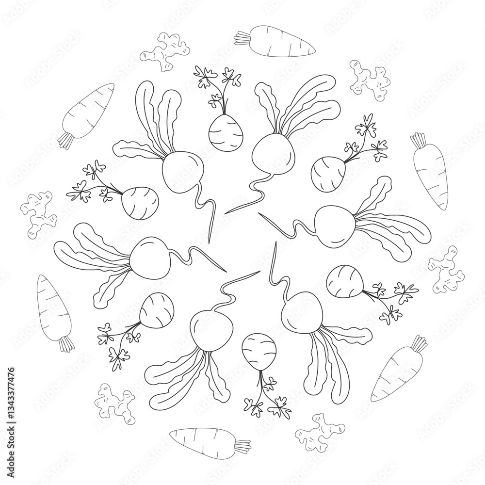 Naklejka premium Vegetables pattern in doodle style in vector