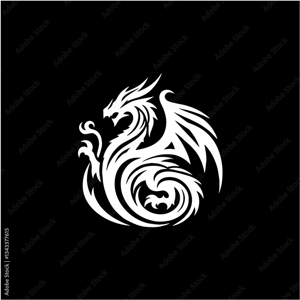 Naklejka premium Geometric dragon solid silhouette logo vector for branding, gaming, and modern design concepts