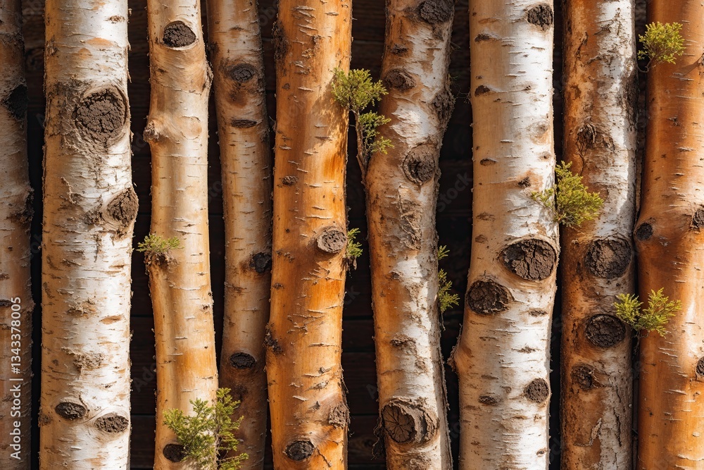 Fototapeta premium Rustic Warm Toned Sunny Birch Wood Backdrop with Textured Finish