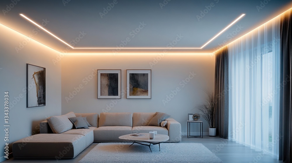Fototapeta premium Modern living room with subtle lighting