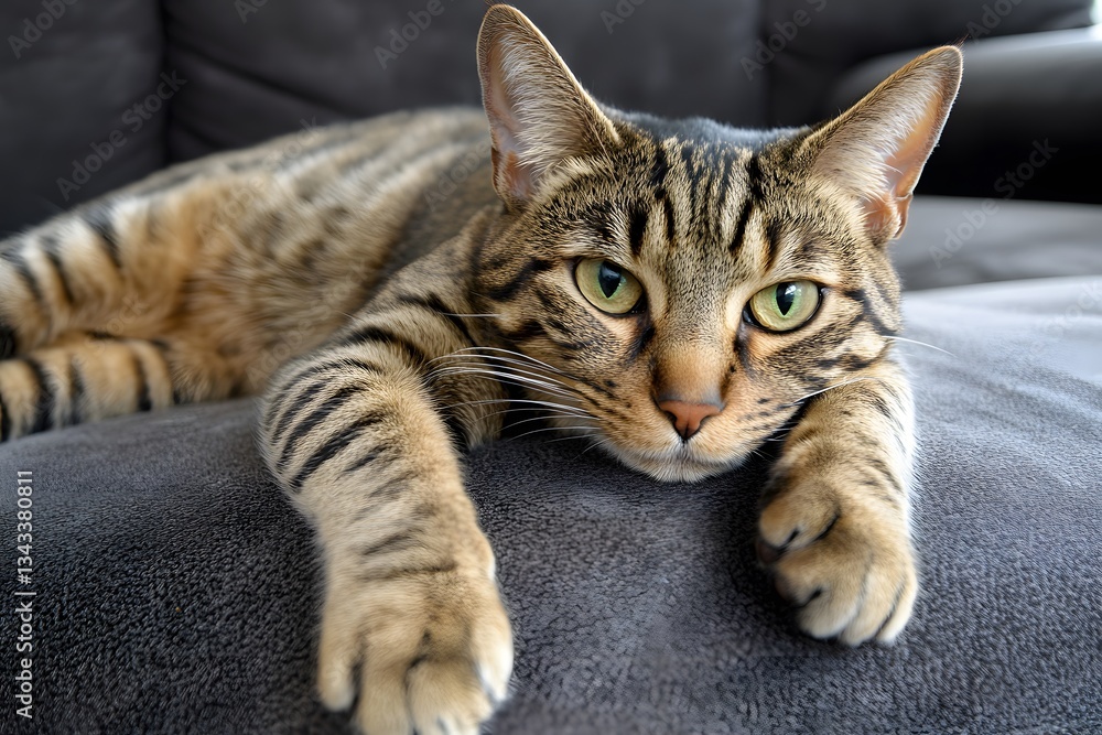 Adorable Bengal Cat Relaxing on Couch Adorable Bengal Cat Relaxing on Couch