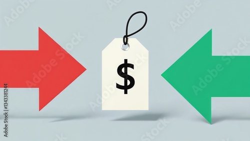 Supply and Demand Concept with Price Tag and Arrows