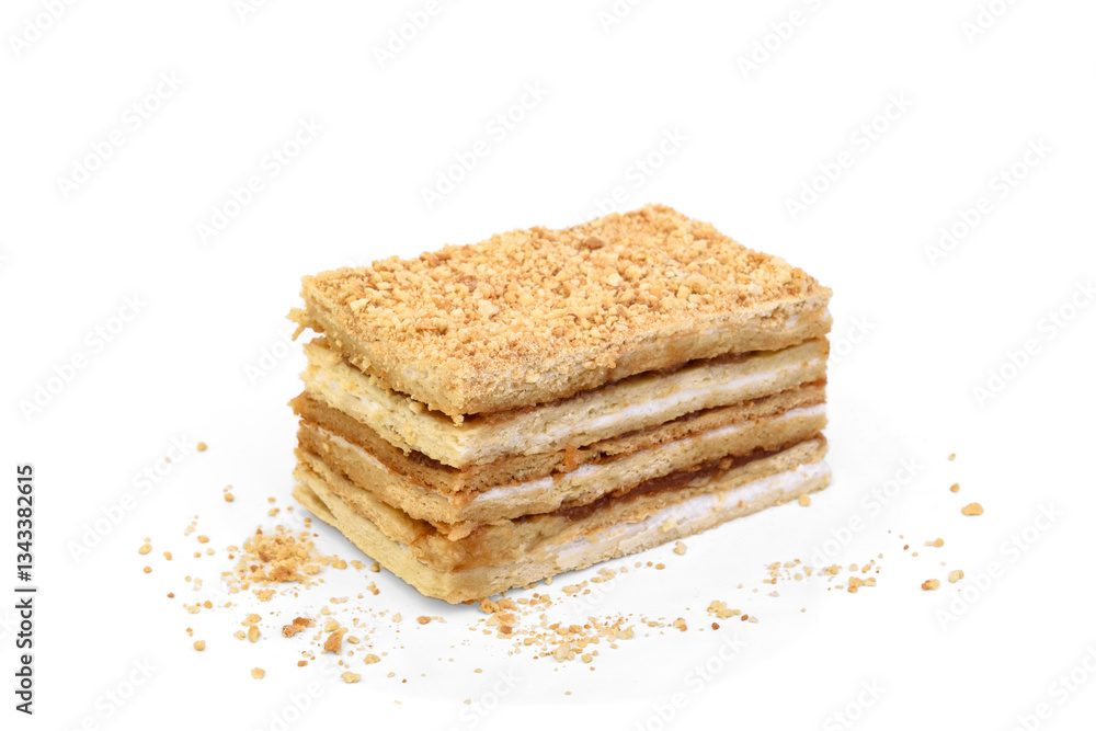 Slice of honey cake isolated on white background. Slice of honey cake isolated on white background.