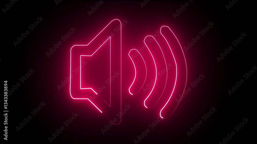 Glowing neon sound icon audio music speaker animation on a black background. 4k video. Glowing neon sound icon audio music speaker animation on a black background. 4k video.
