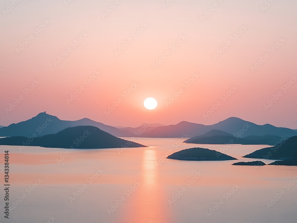 Sunset Over Islands Peaceful Seascape Background Sunset Over Islands Peaceful Seascape Background