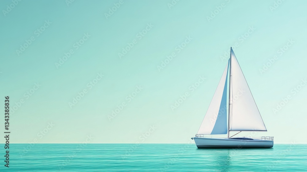Obraz premium Space Sailboat Blue Perspective Pastel Vibe Horizon
