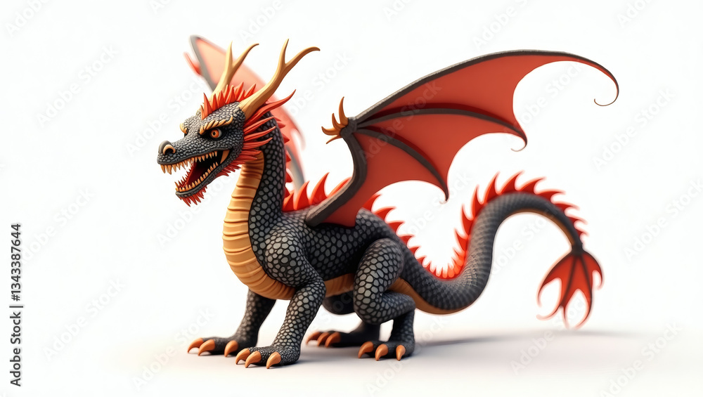 Obraz premium Ferocious Two-Headed Dragon with Fiery Wings
