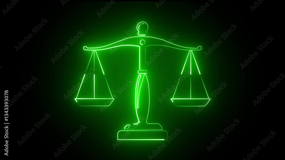 Glowing neon Scales of justice icon isolated on black background. Balance scale sign. motion grapgics animation. Glowing neon Scales of justice icon isolated on black background. Balance scale sign. motion grapgics animation.