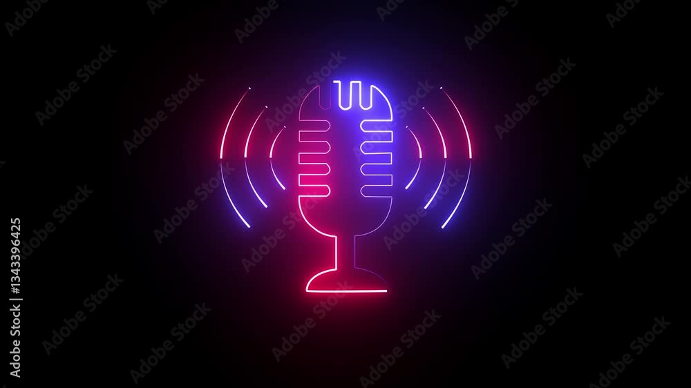 neon Voice recording mic microphone button icon animation. neon line microphone icon with black background. 4k video. neon Voice recording mic microphone button icon animation. neon line microphone icon with black background. 4k video.