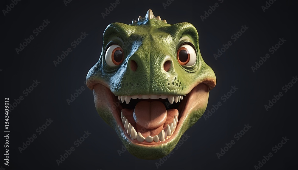 Naklejka premium Joyful Green Cartoon Dinosaur Headshot