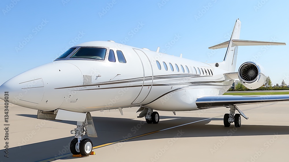 Naklejka premium A white private jet parked on a paved airport surface