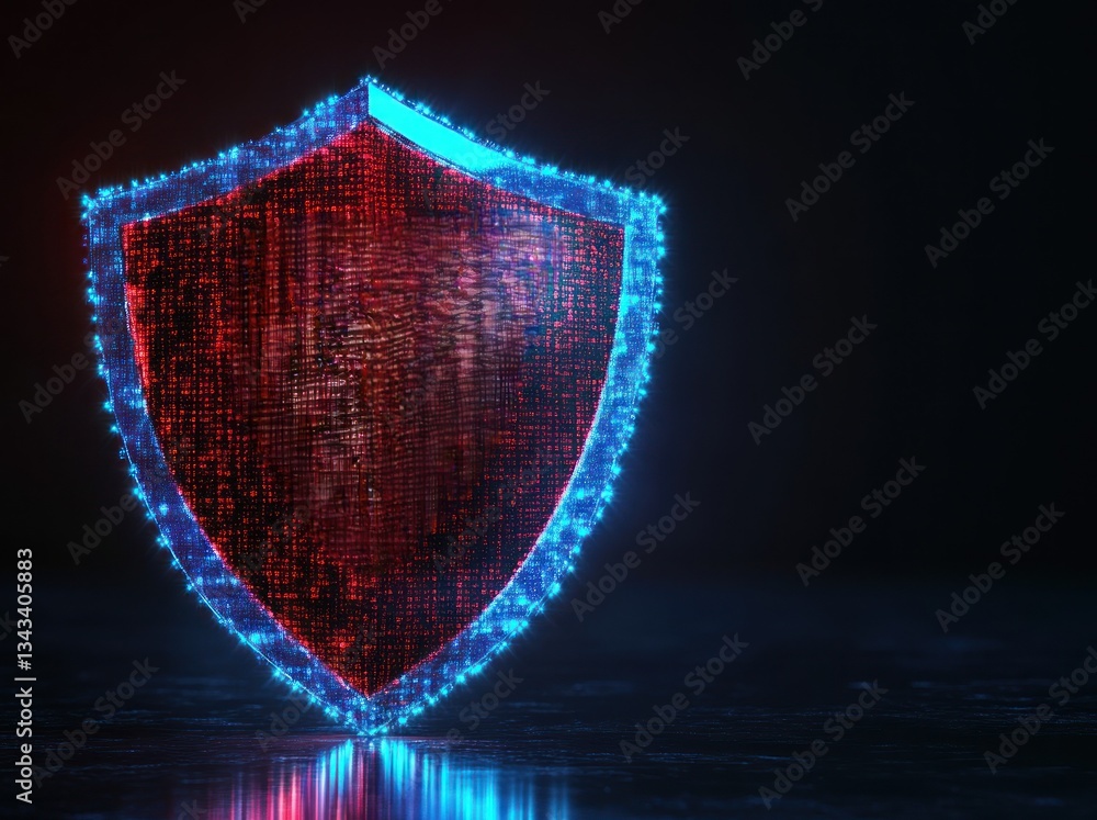 Fototapeta premium Futuristic glowing shield symbolizing digital security and protection