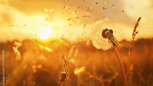 Enchanting Golden Sunset with Dandelion: A Serene Meditative Zen Background