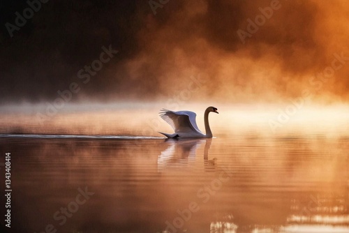 The solitary swan and its cygnet reflect peace in nature's parkland.